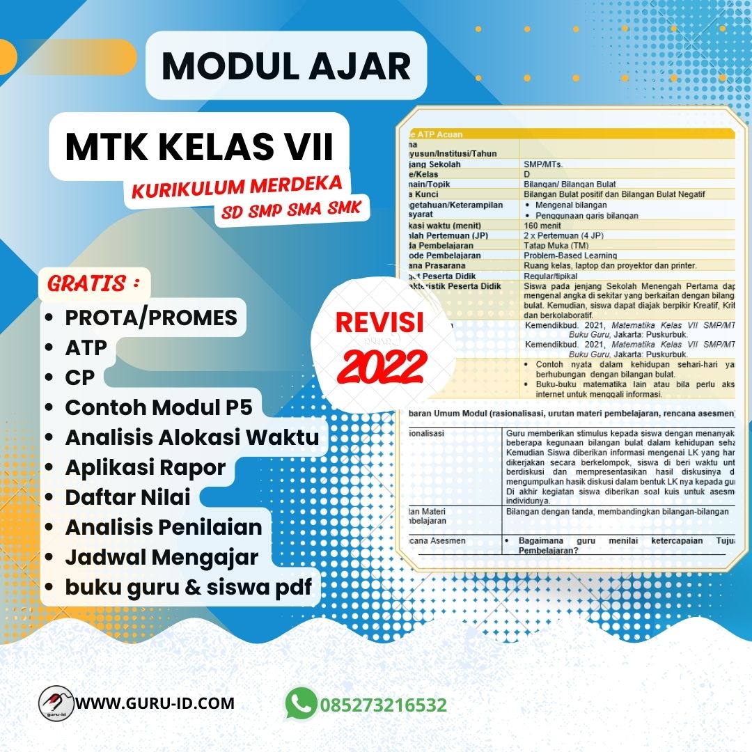 Modul ajar matematika kelas 7 Kurikulum merdeka Semester 1 & 2 Tahun